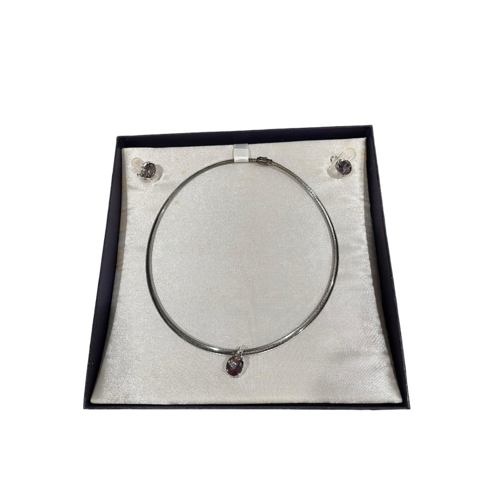 Silver necklace and studded earrings mystic quartz set never worn but tarnished